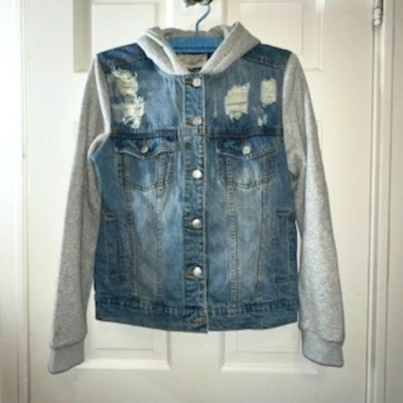 Distressed Vintage Jean Jacket Hoodie Combo - Picture 1 of 13